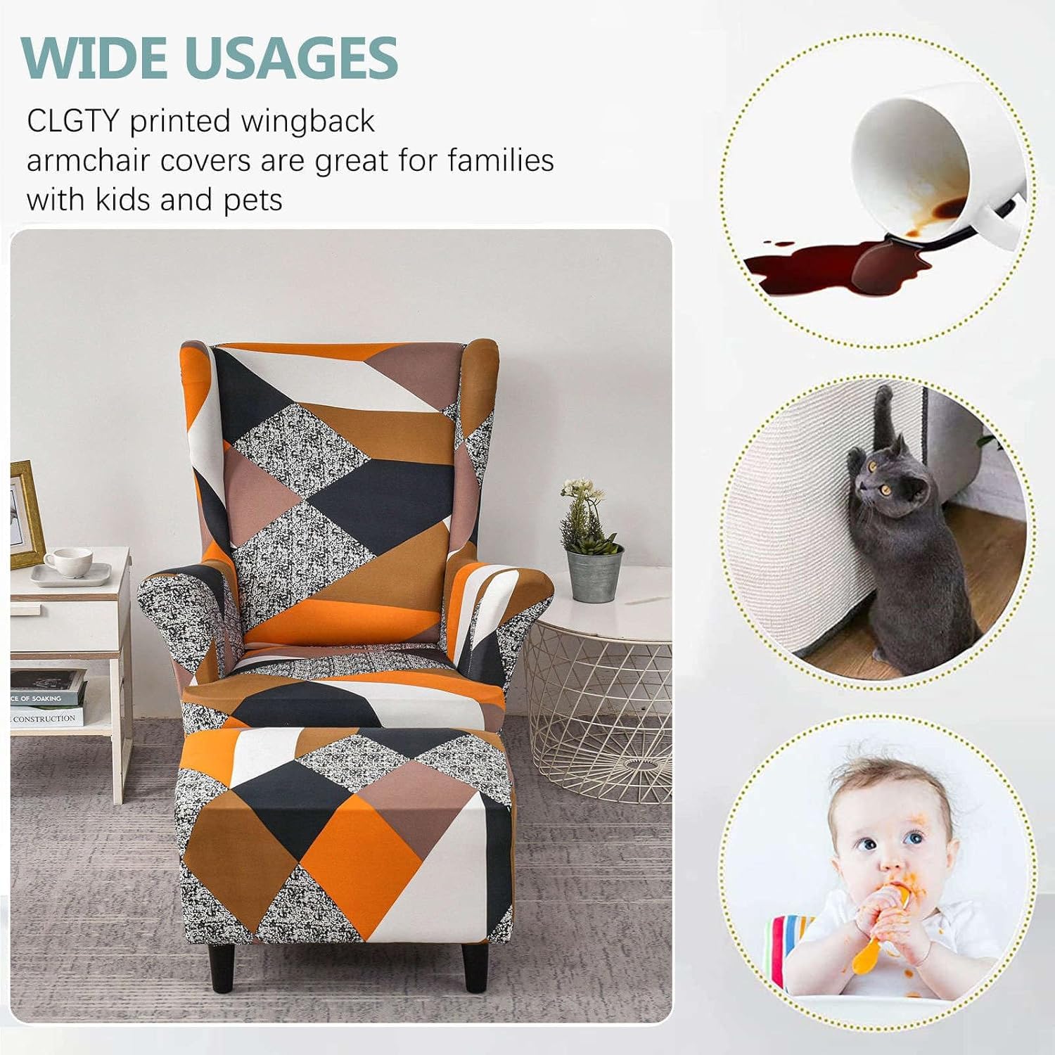 SnugFit Wingback Chair Slipcover - Prism Orange