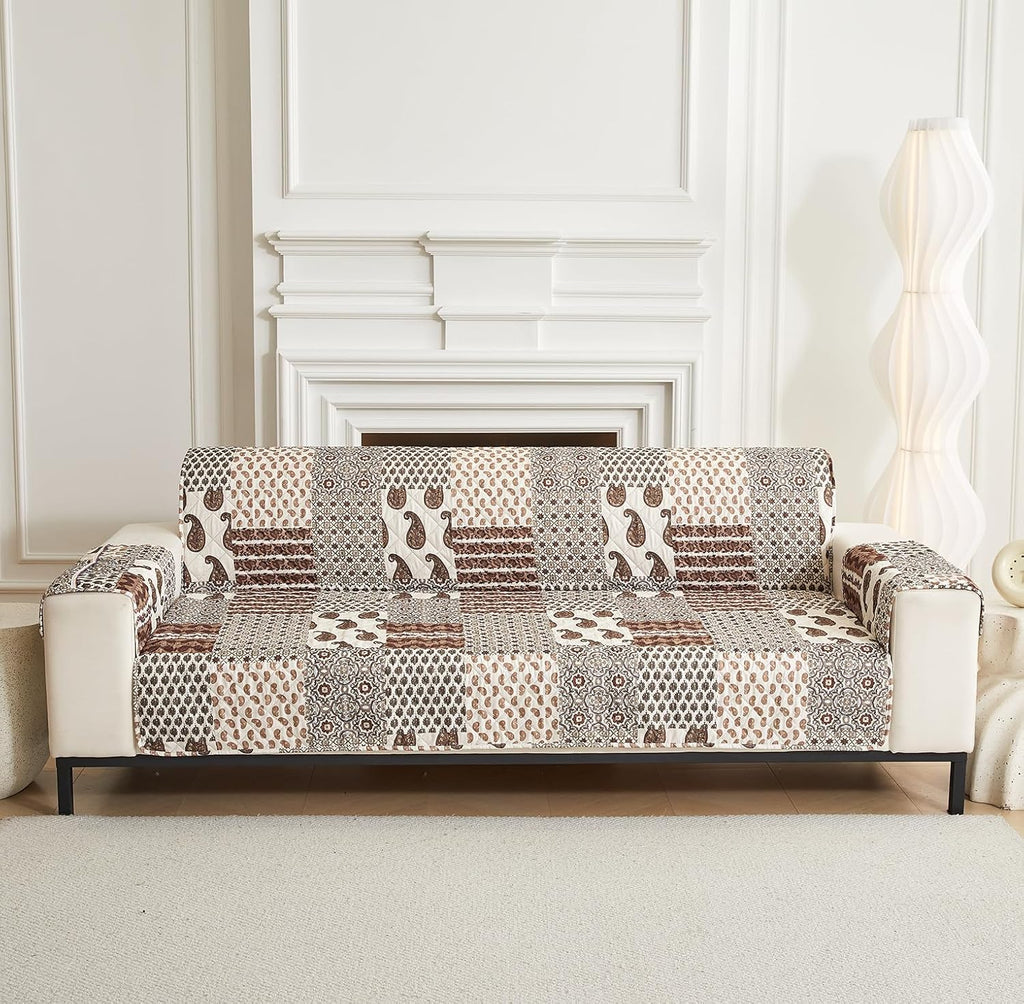 NON SLIP QUILTED SOFA PROTECTOR MAT - THICK PRINTED WITH STRAP