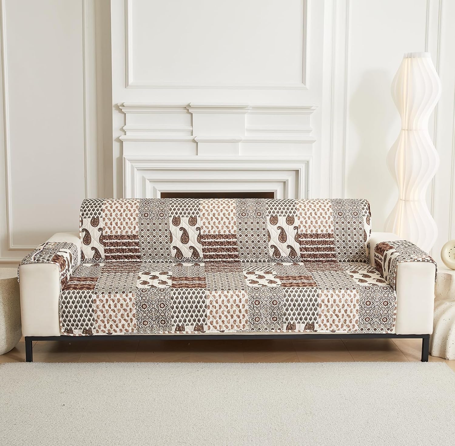 NON SLIP QUILTED SOFA PROTECTOR MAT - THICK PRINTED WITH STRAP
