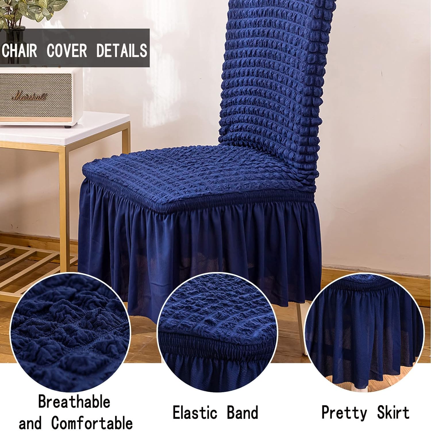2025 Turkish Bubble Frill Chair Covers : Navy