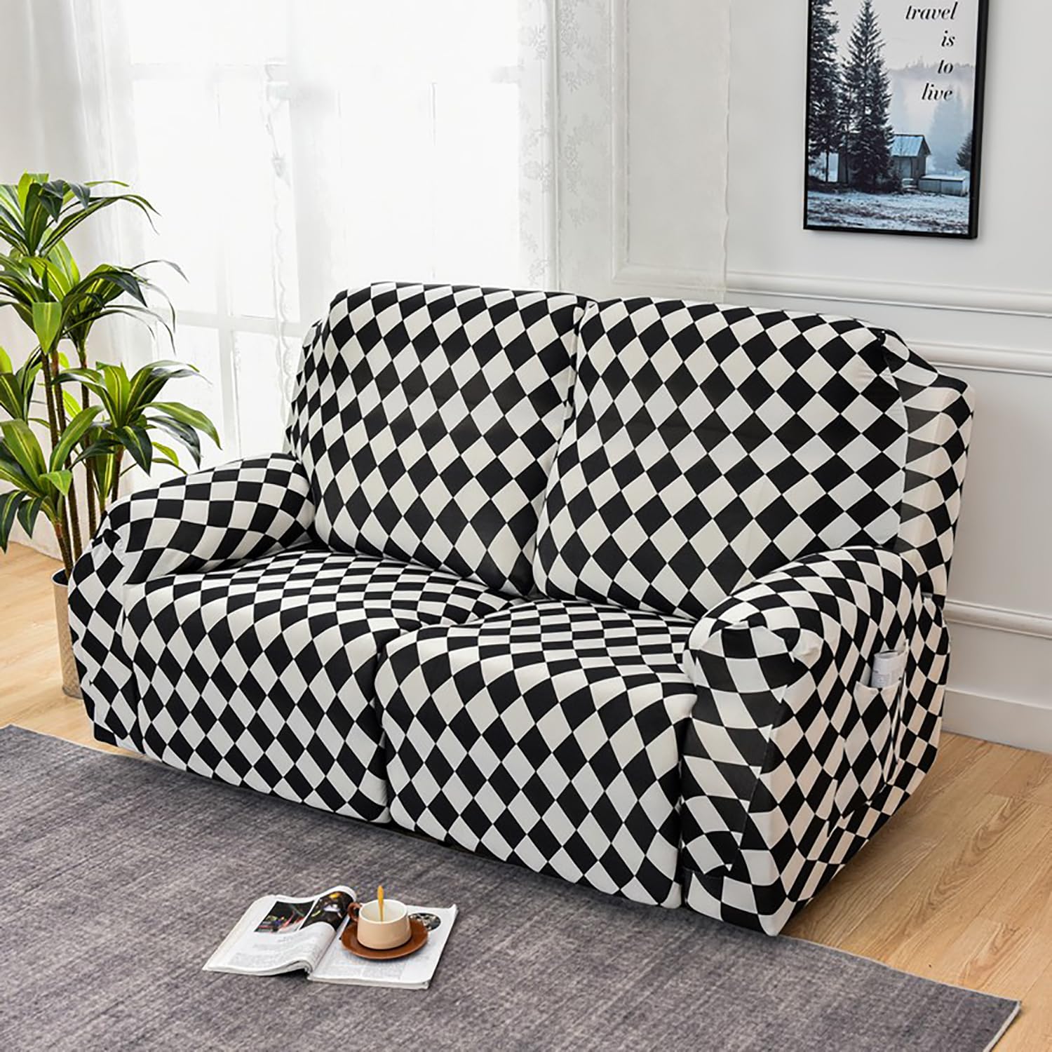 Premium Printed Recliner Sofa Cover : Maze Black