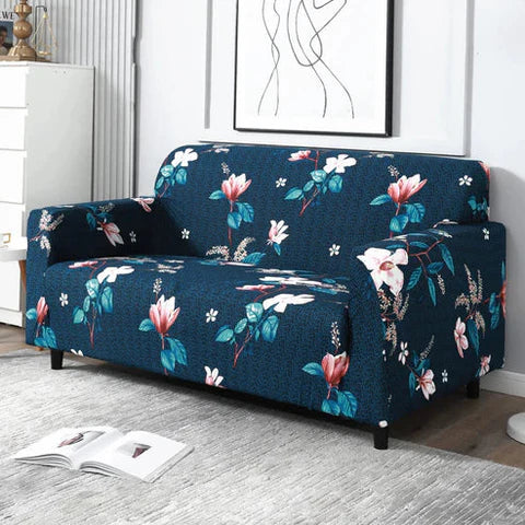 Tie-N-Dye Premium Wrinkle-Free Elastic Stretchable | Washable| Elastic Sofa Cover - Blue Jasmine (SC-047)