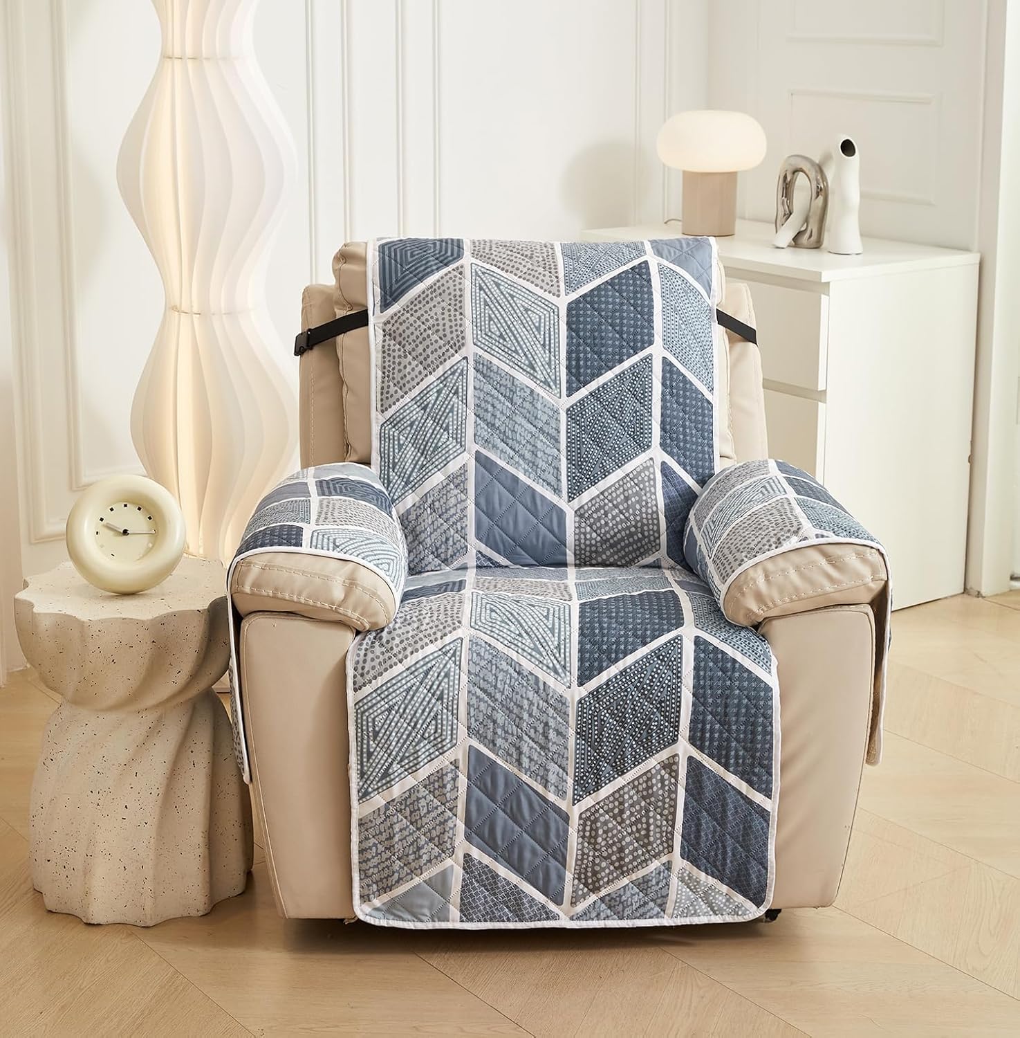 WATERPROOF QUILTED RECLINER COVER - HEXA BLUE