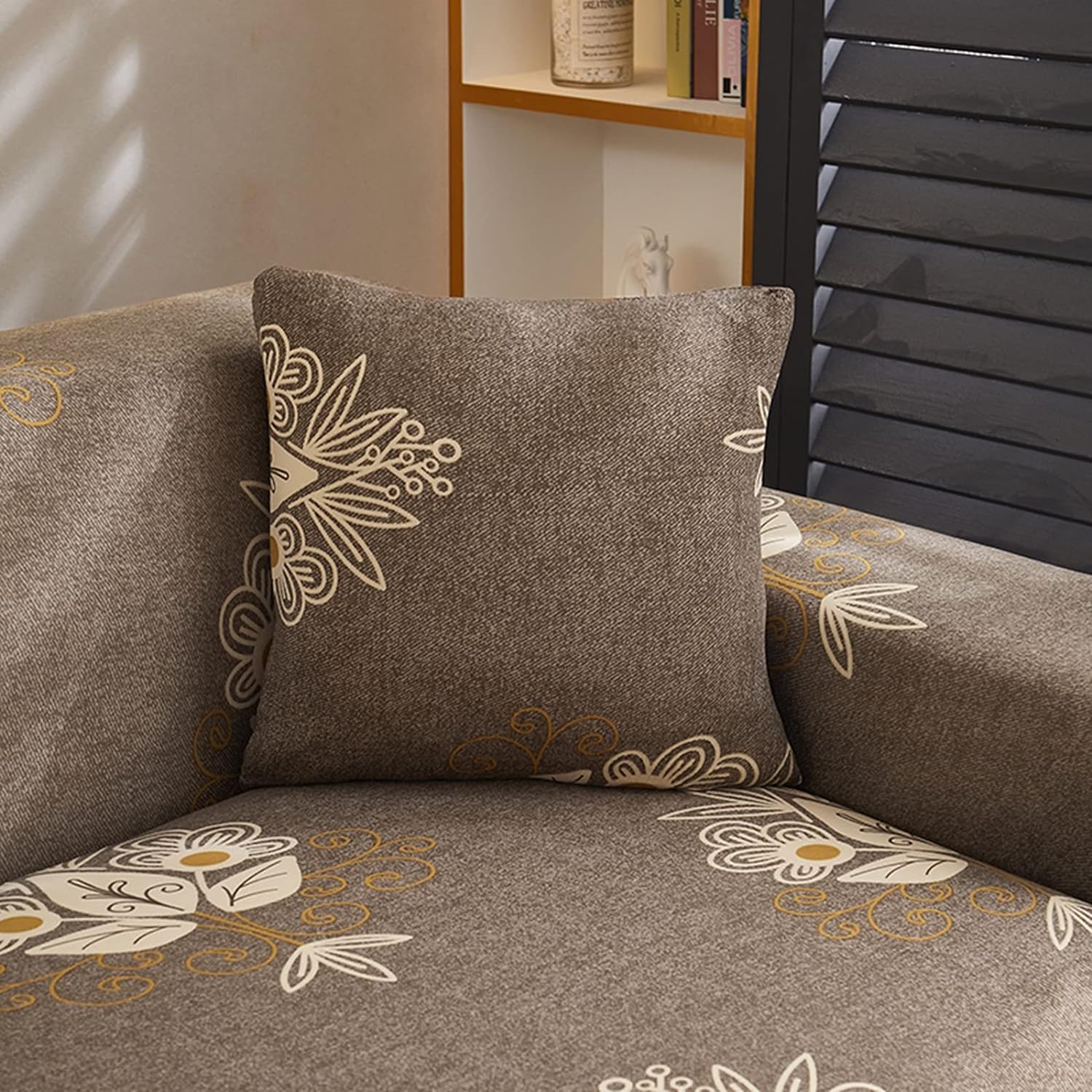 L Shape Sofa Cover - Beige Brocade