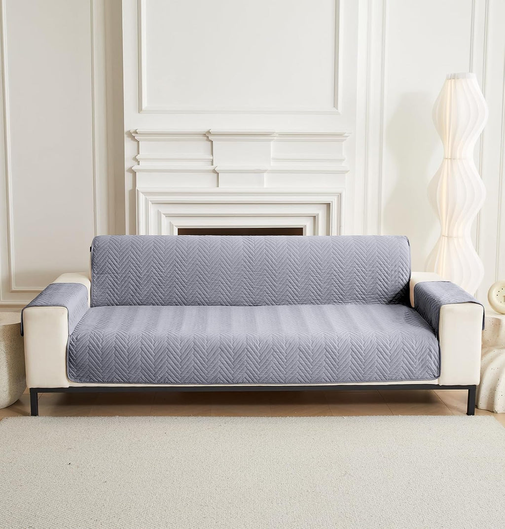 NON SLIP QUILTED SOFA PROTECTOR MAT - PLAIN GREY