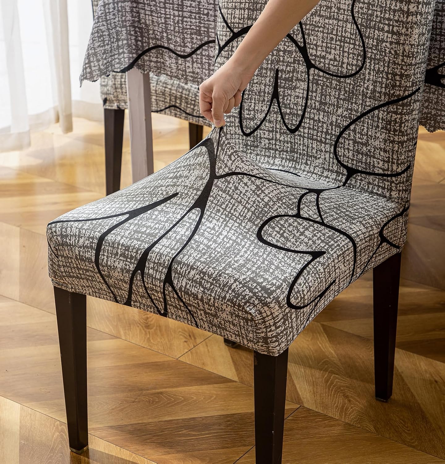 Premium Dining Table & Chair Cover Combo - Grey Bloom