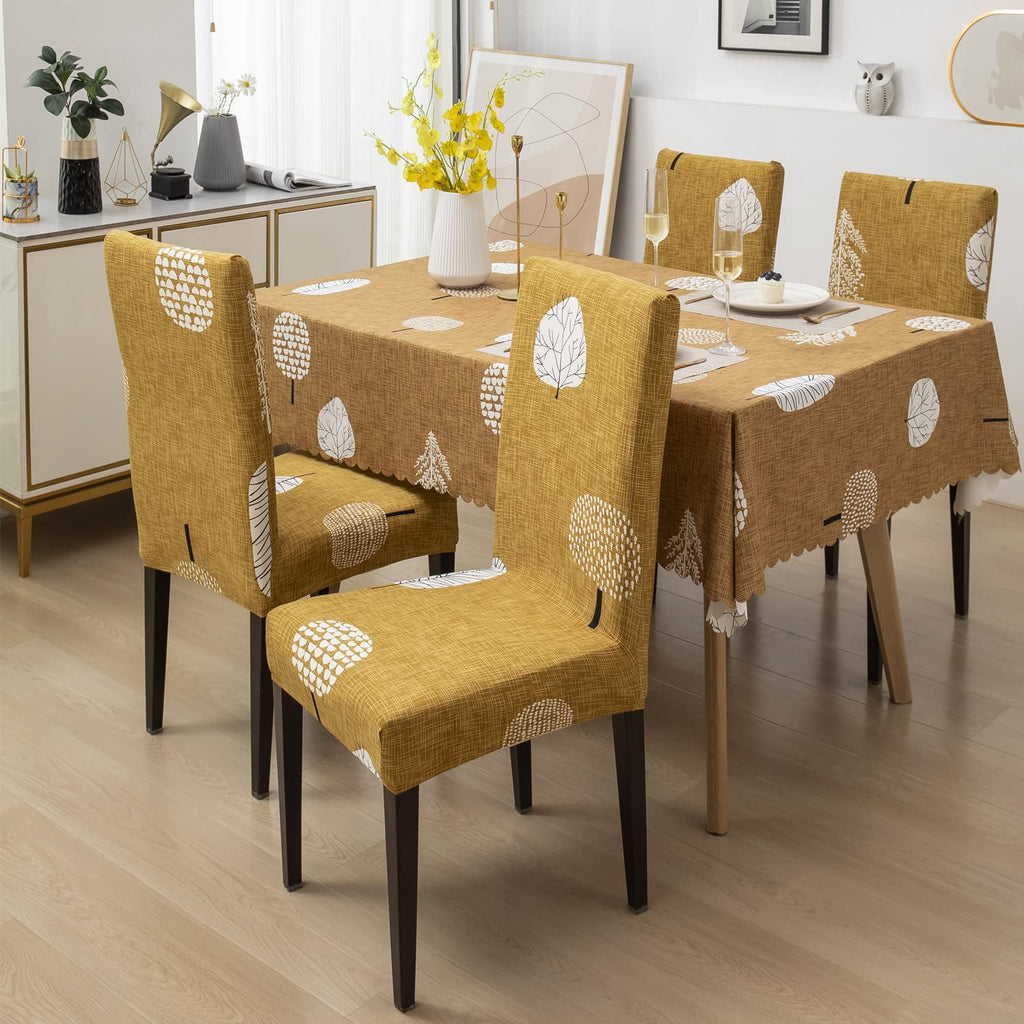 Premium Dining Table & Chair Cover Combo - Mustard Leaf