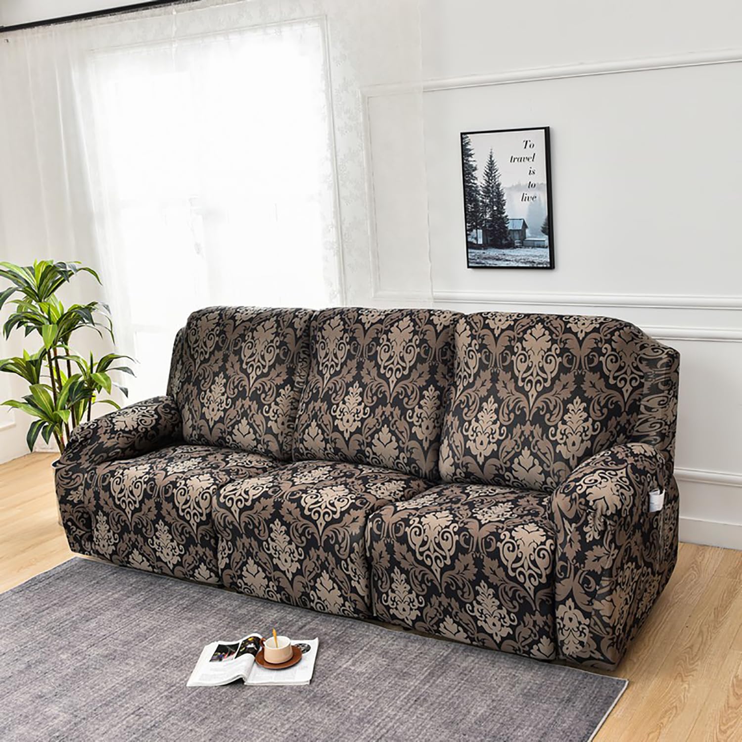 Premium Printed Recliner Sofa Cover : Royal Black