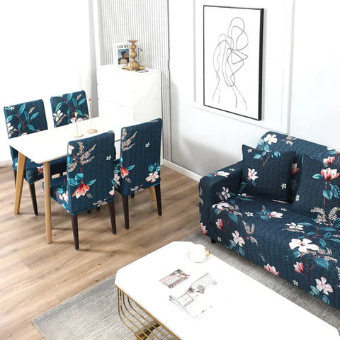 Tie-N-Dye Premium Wrinkle-Free Elastic Stretchable | Washable| Elastic Sofa Cover - Blue Jasmine (SC-047)