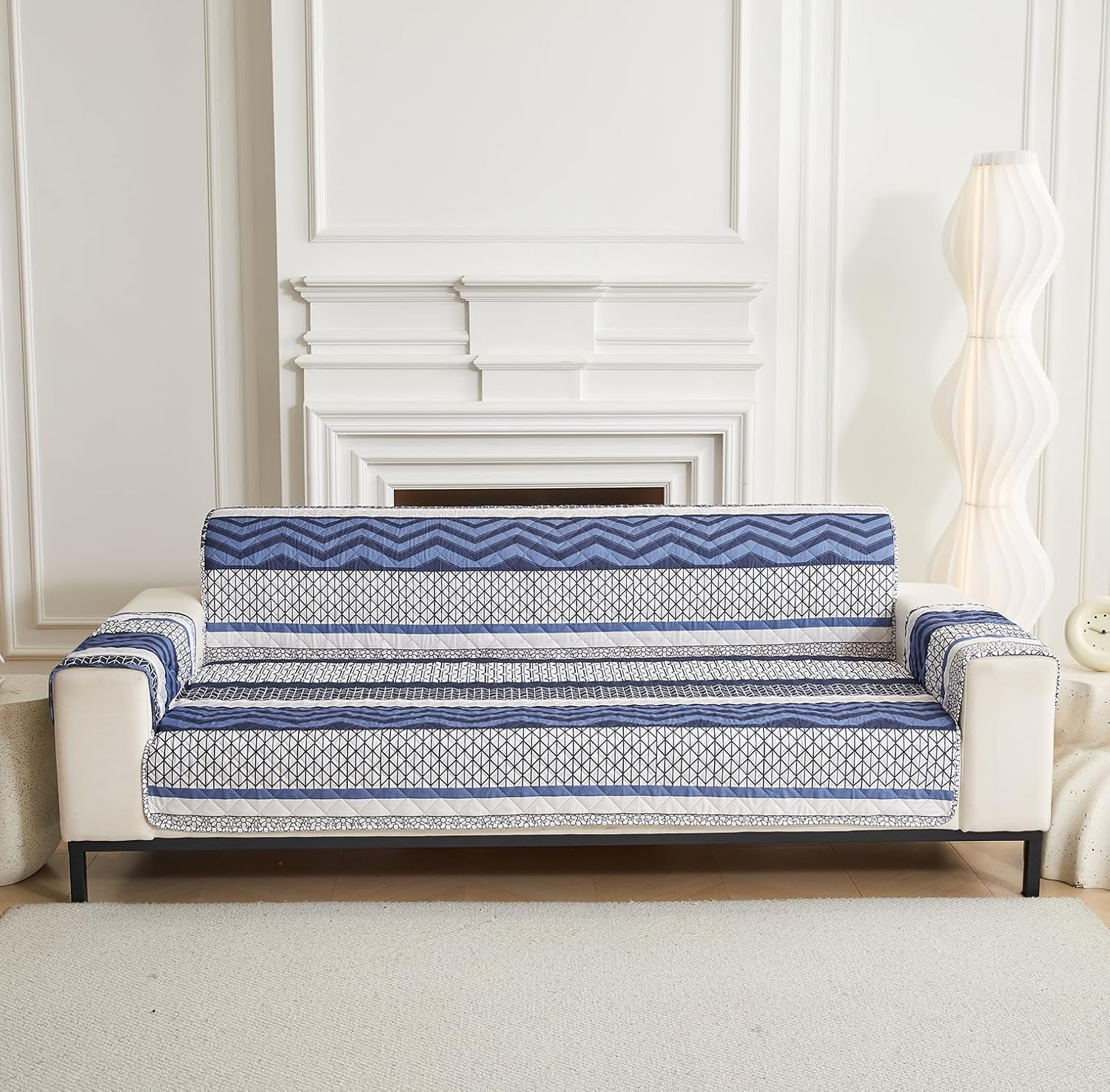 NON SLIP QUILTED SOFA PROTECTOR MAT - THICK PRINTED WITH STRAP