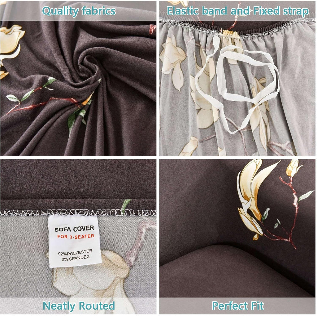 L Shape Sofa Cover - Floral Dark Coffee