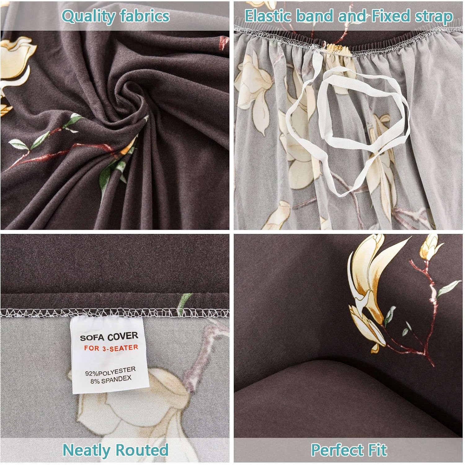 L Shape Sofa Cover - Floral Dark Coffee