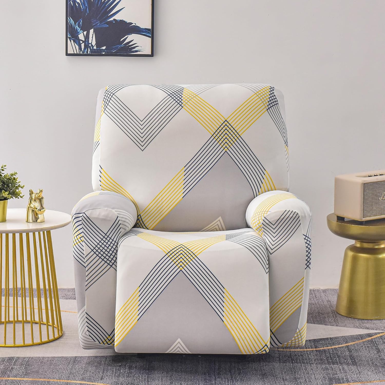 Premium Printed Recliner Sofa Cover : Yellow Curve
