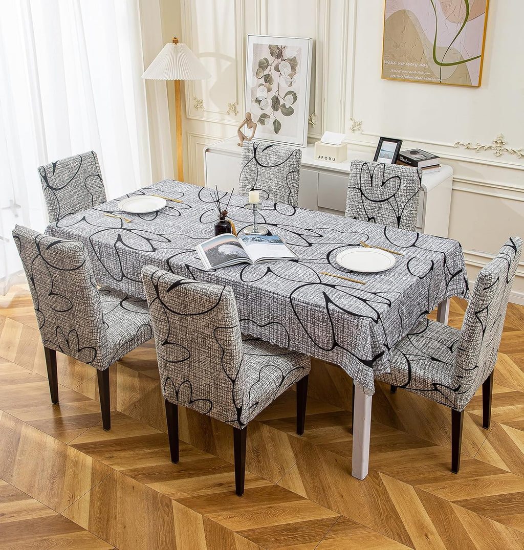 Premium Dining Table & Chair Cover Combo - Grey Bloom