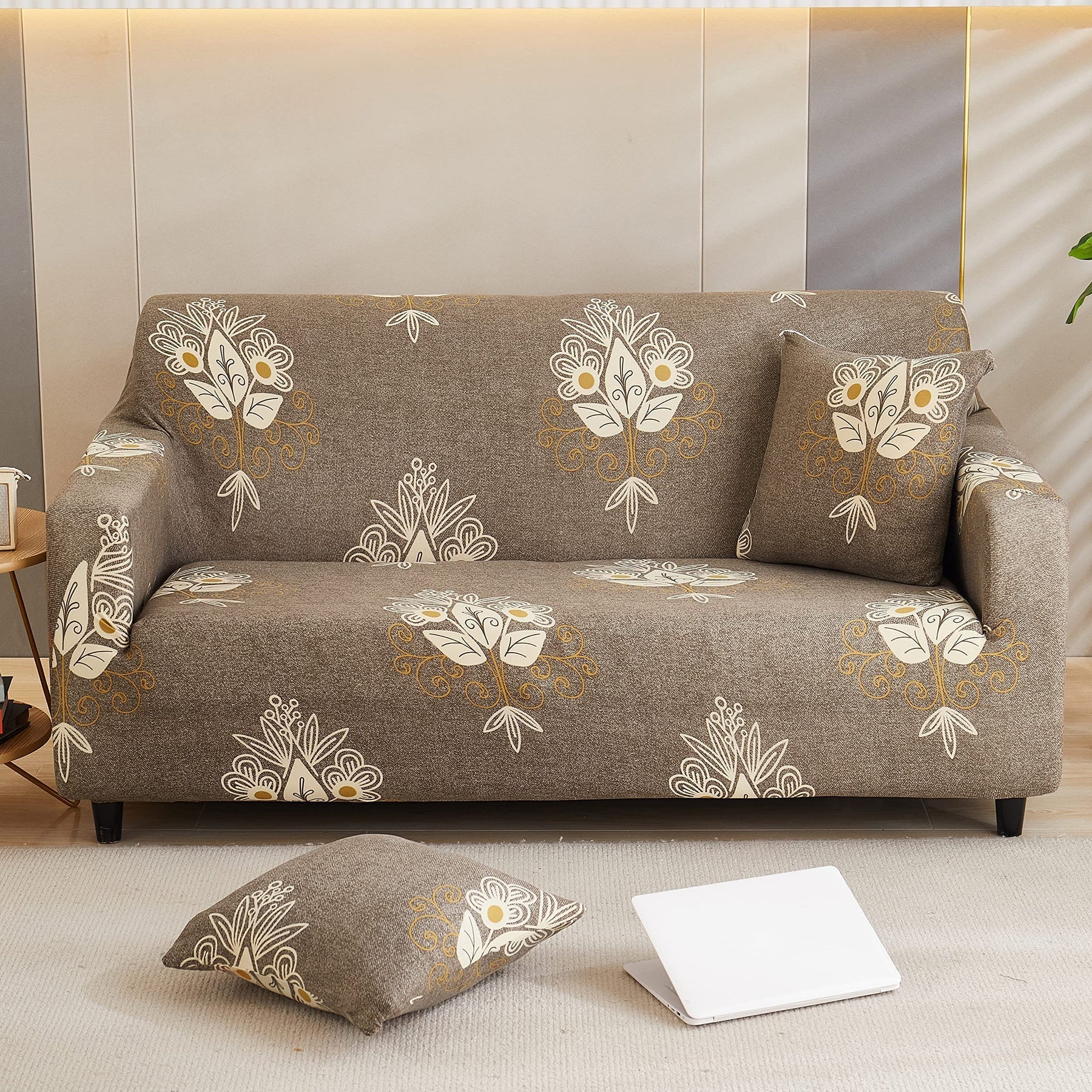 tie-n-dye Exclusive Stretchable Sofa Cover - Beige Brocade