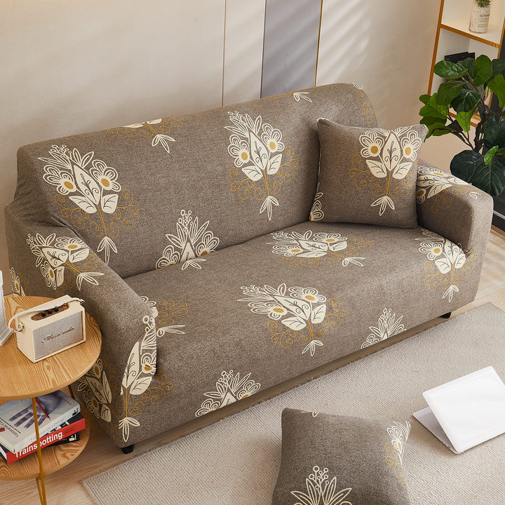 tie-n-dye Exclusive Stretchable Sofa Cover - Beige Brocade