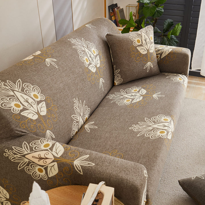 tie-n-dye Exclusive Stretchable Sofa Cover - Beige Brocade