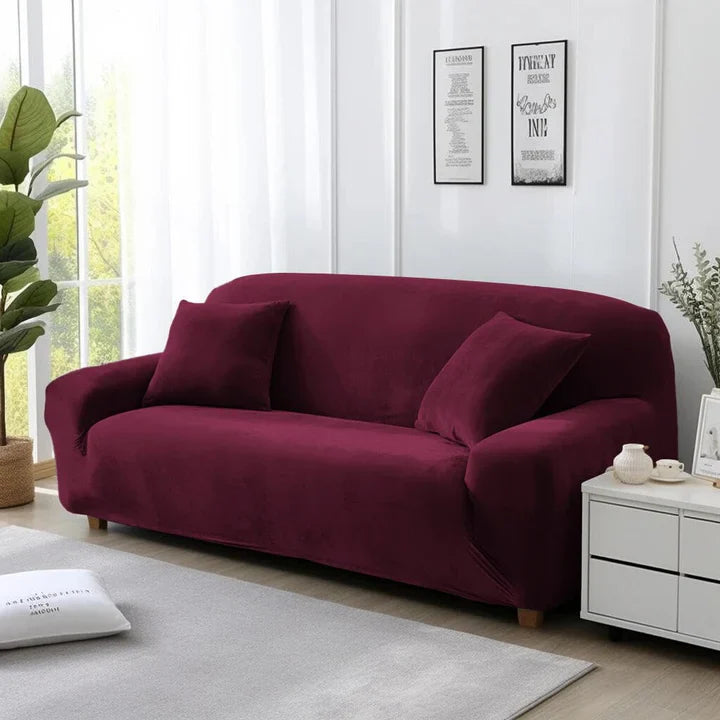 Tie-N-Dye Premium Velvet Sofa Cover – Wrinkle-Free, Stretchable, Crushed Elegance (Maroon)