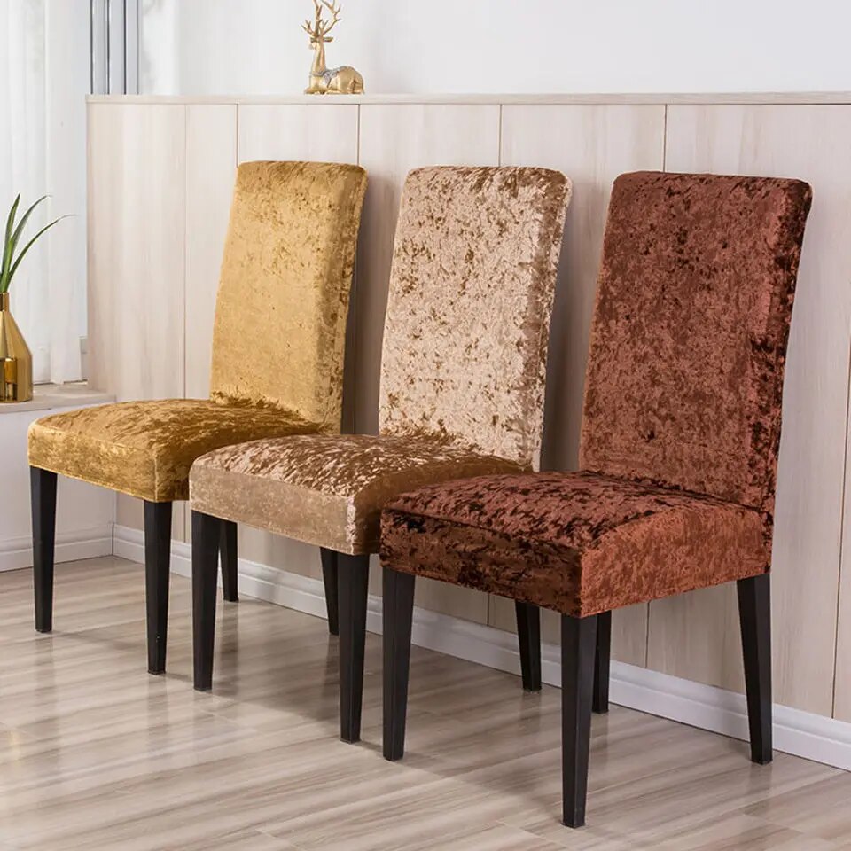 Tie-N-Dye Premium Wrinkle-Free Stretchable | Washable Plain Velvet Chair Covers , Crushed Velvet Brown (QHCC-138)