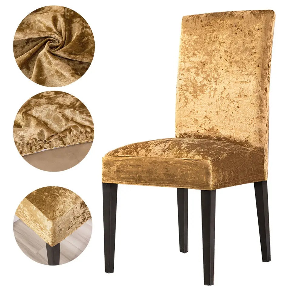 Tie-N-Dye Premium Wrinkle-Free Stretchable | Washable Plain Velvet Chair Covers , Golden (QHCC-095)