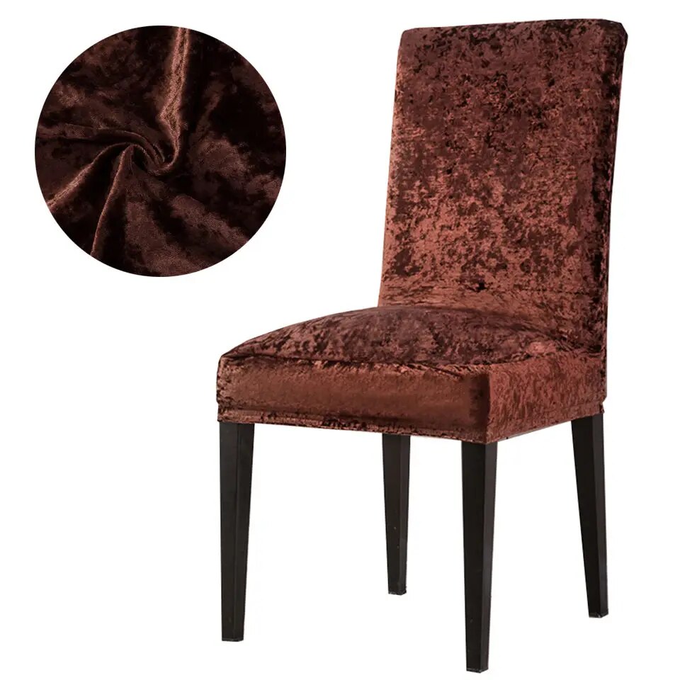 Tie-N-Dye Premium Wrinkle-Free Stretchable | Washable Plain Velvet Chair Covers , Crushed Velvet Brown (QHCC-138)