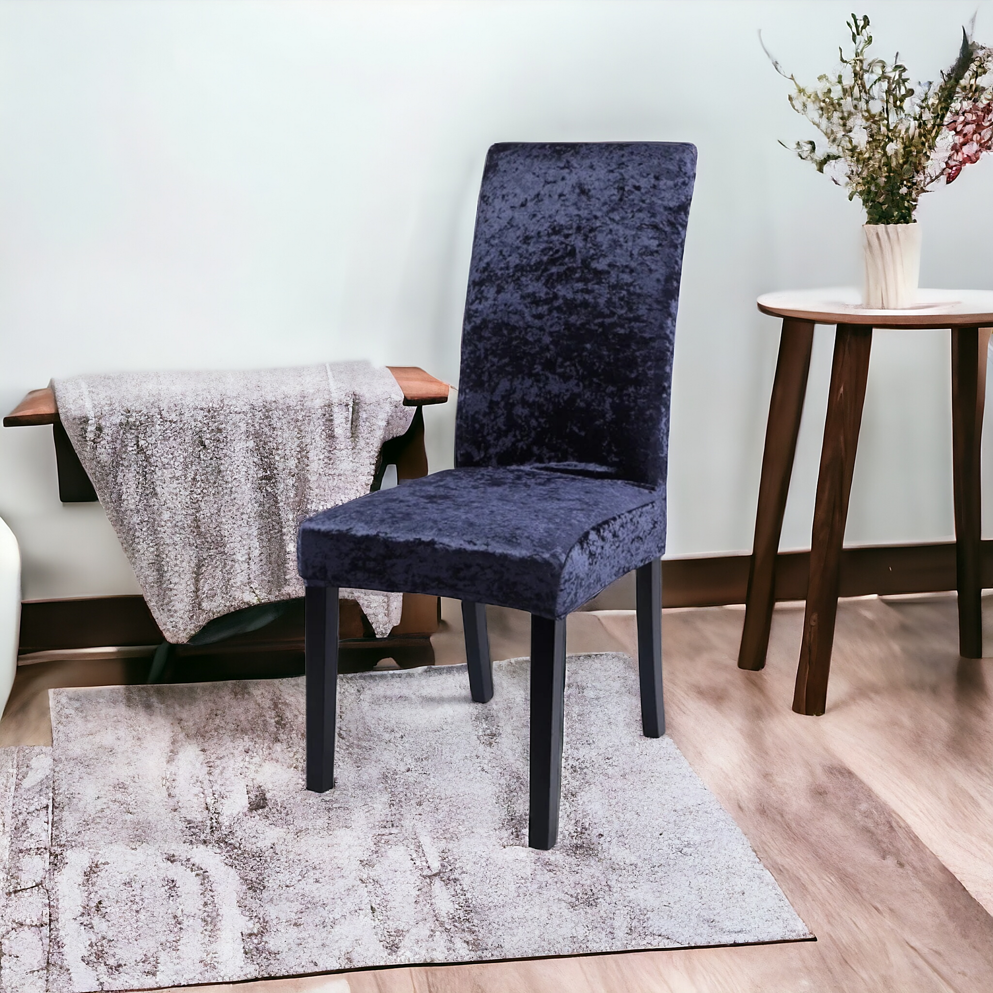 Tie-N-Dye Premium Wrinkle-Free Stretchable | Washable Plain Velvet Chair Covers| Navy Blue  (QHCC-125)