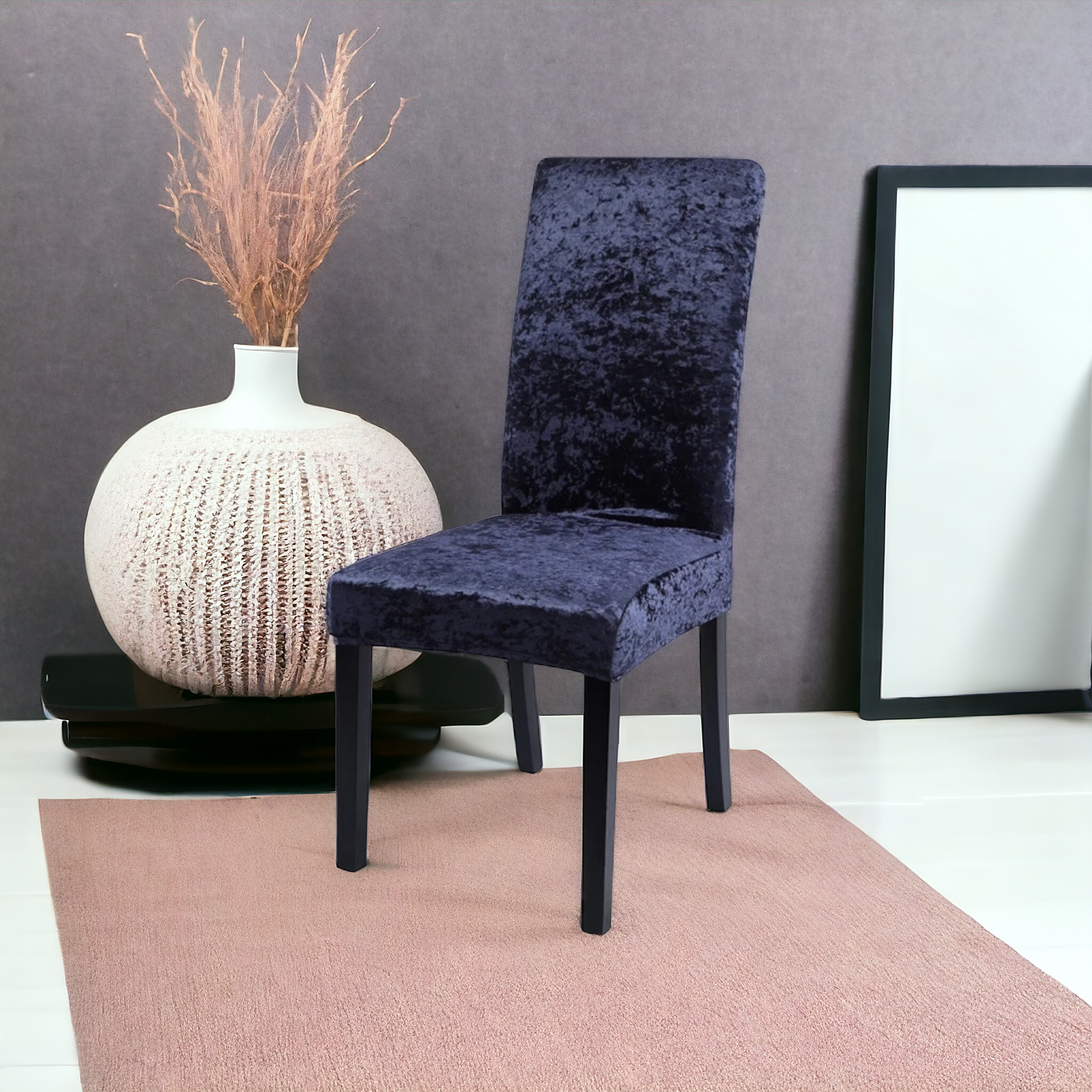Tie-N-Dye Premium Wrinkle-Free Stretchable | Washable Plain Velvet Chair Covers| Navy Blue  (QHCC-125)