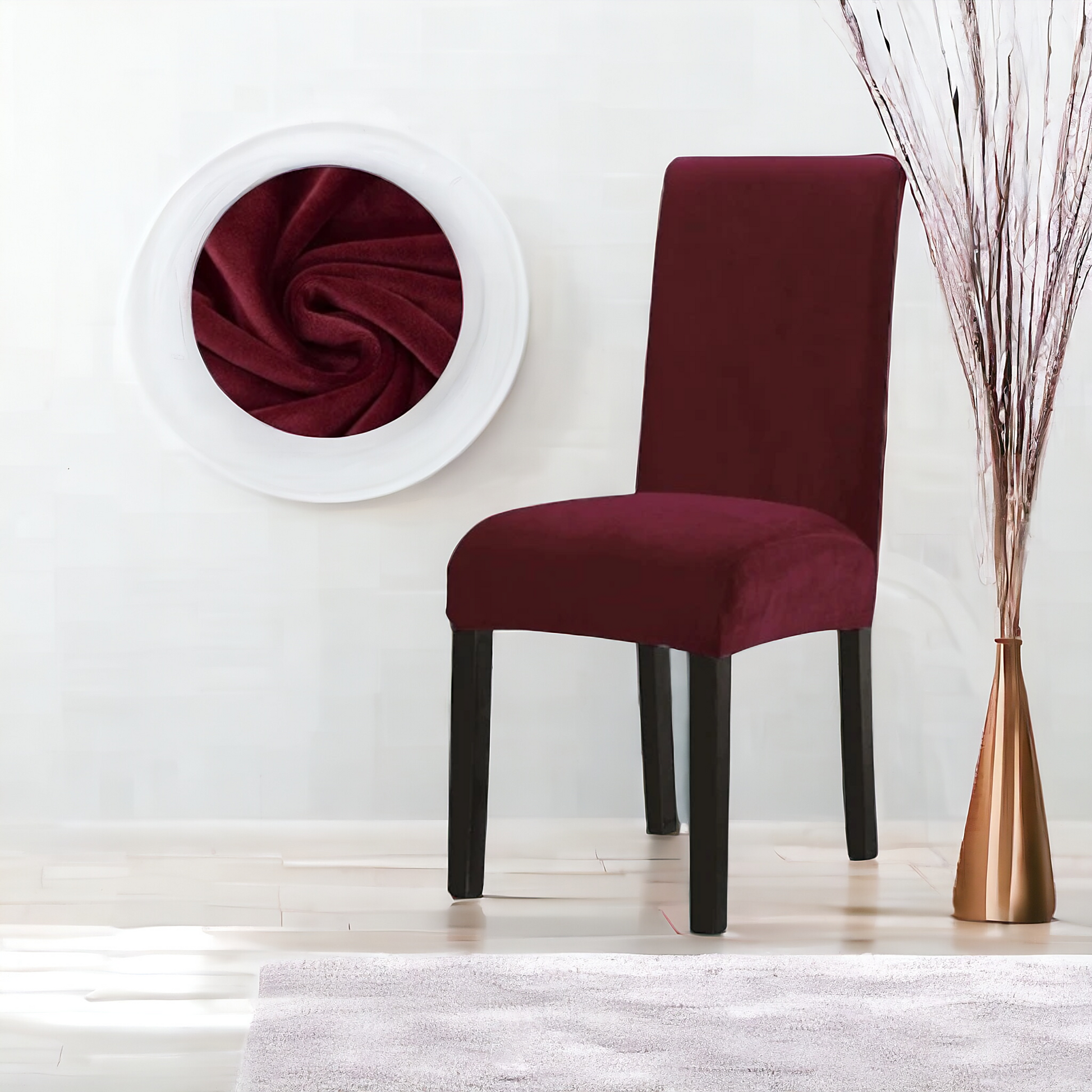 Tie-N-Dye Premium Wrinkle-Free Stretchable | Washable Plain Velvet Chair Covers, Red-Wine  (QHCC-126)