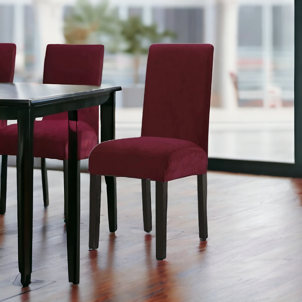 Tie-N-Dye Premium Wrinkle-Free Stretchable | Washable Plain Velvet Chair Covers, Red-Wine  (QHCC-126)