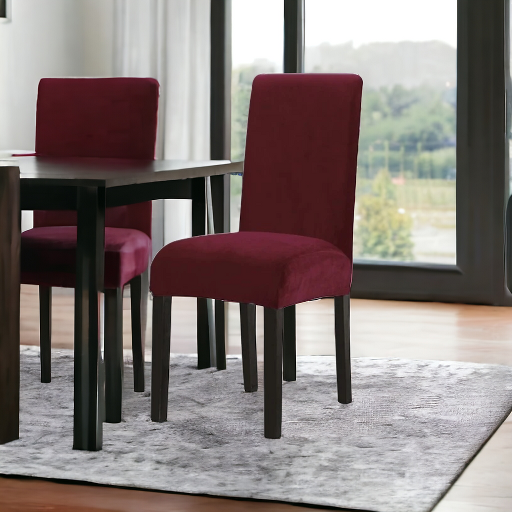 Tie-N-Dye Premium Wrinkle-Free Stretchable | Washable Plain Velvet Chair Covers, Red-Wine  (QHCC-126)