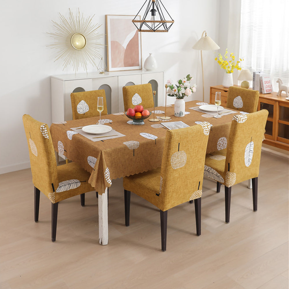 Premium Dining Table & Chair Cover Combo - Mustard Leaf
