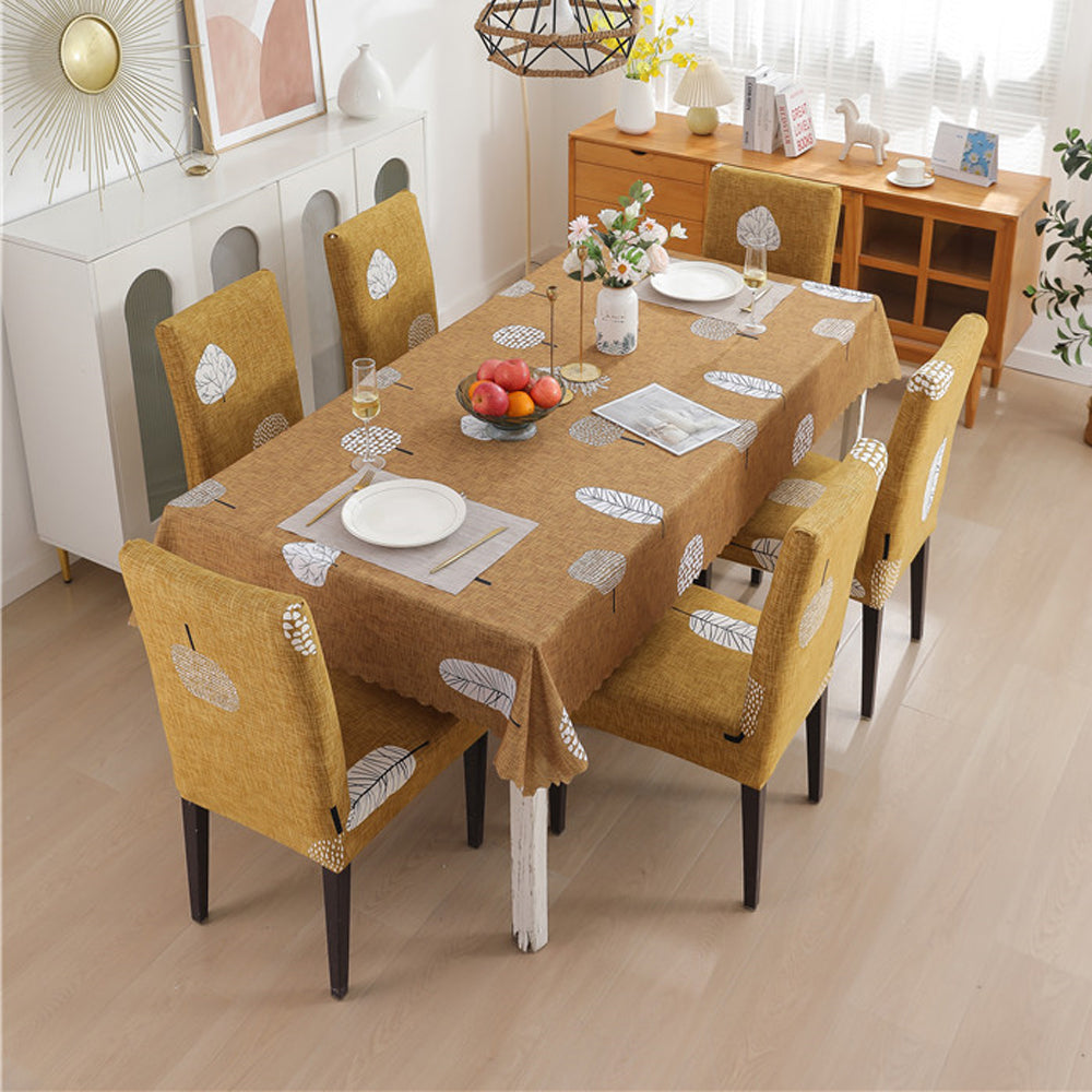 Premium Dining Table & Chair Cover Combo - Mustard Leaf
