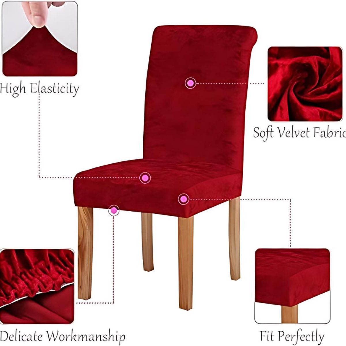 Tie-N-Dye Premium Wrinkle-Free Stretchable | Washable Plain Velvet Chair Covers Red (QHCC-141)