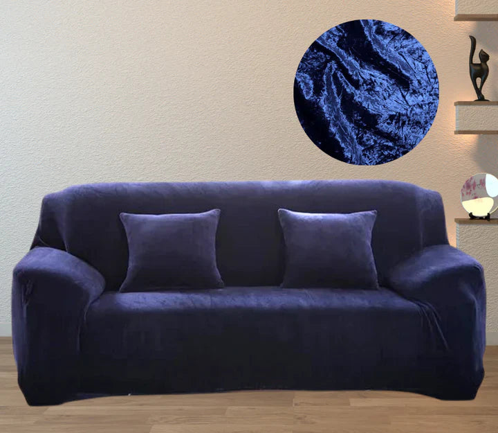 Tie-N-Dye Premium Velvet Sofa Cover – Wrinkle-Free, Stretchable, Crushed Elegance (Navy Blue)
