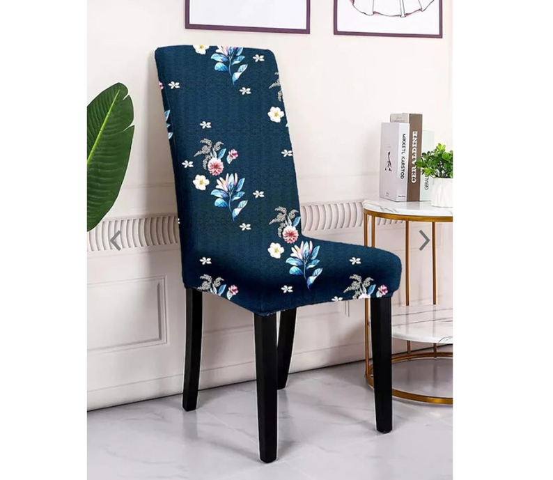 Tie-N-Dye Premium Wrinkle-Free | Elastic Stretchable | Washable|Dining Table & Chair Cover Dark Blue Botanical (QHCC-132)