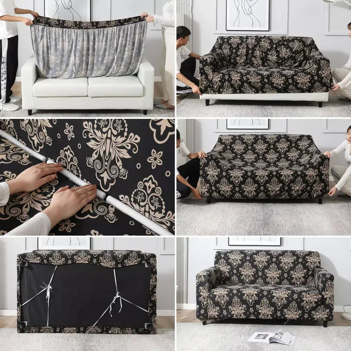 Tie-N-Dye Elegance: Floral brown Fitted Sofa Covers