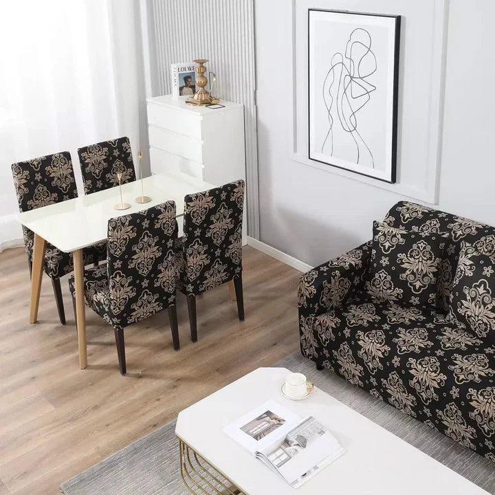 Tie-N-Dye Elegance: Floral brown Fitted Sofa Covers