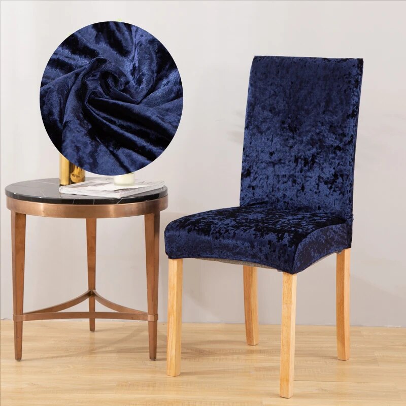 Tie-N-Dye Premium Wrinkle-Free Stretchable | Washable Plain Velvet Chair Covers| Navy Blue  (QHCC-125)