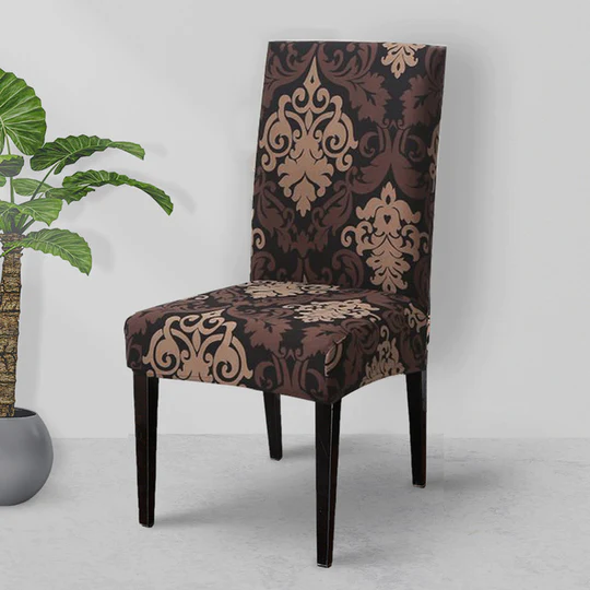 Tie-N-Dye Premium Wrinkle-Free | Elastic Stretchable | Washable|Velevet Chair Covers Brown Damask (QHCC-128)