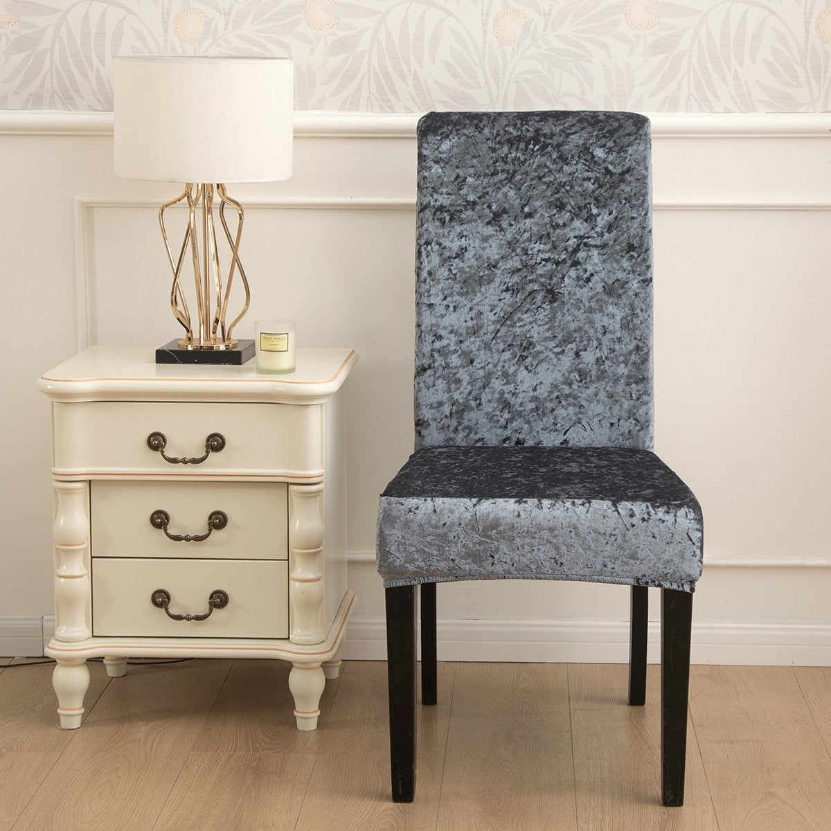 Tie-N-Dye Premium Wrinkle-Free Stretchable | Washable Plain Velvet Chair Covers |Dark Grey  (QHCC-170)