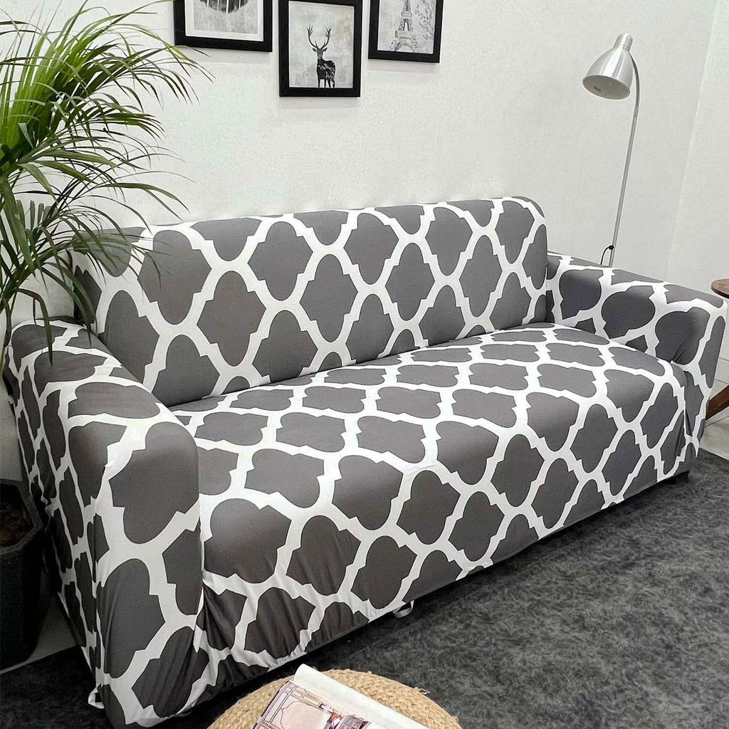 Tie-N-DyeElegant Blooms: Grey Diamond Sofa Cover for Timeless Home Decor