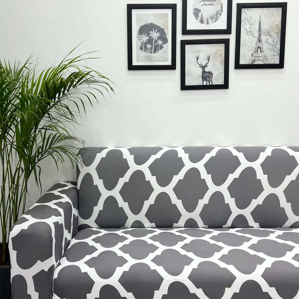Tie-N-DyeElegant Blooms: Grey Diamond Sofa Cover for Timeless Home Decor
