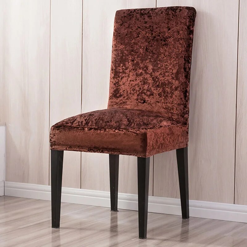 Tie-N-Dye Premium Wrinkle-Free Stretchable | Washable Plain Velvet Chair Covers , Crushed Velvet Brown (QHCC-138)