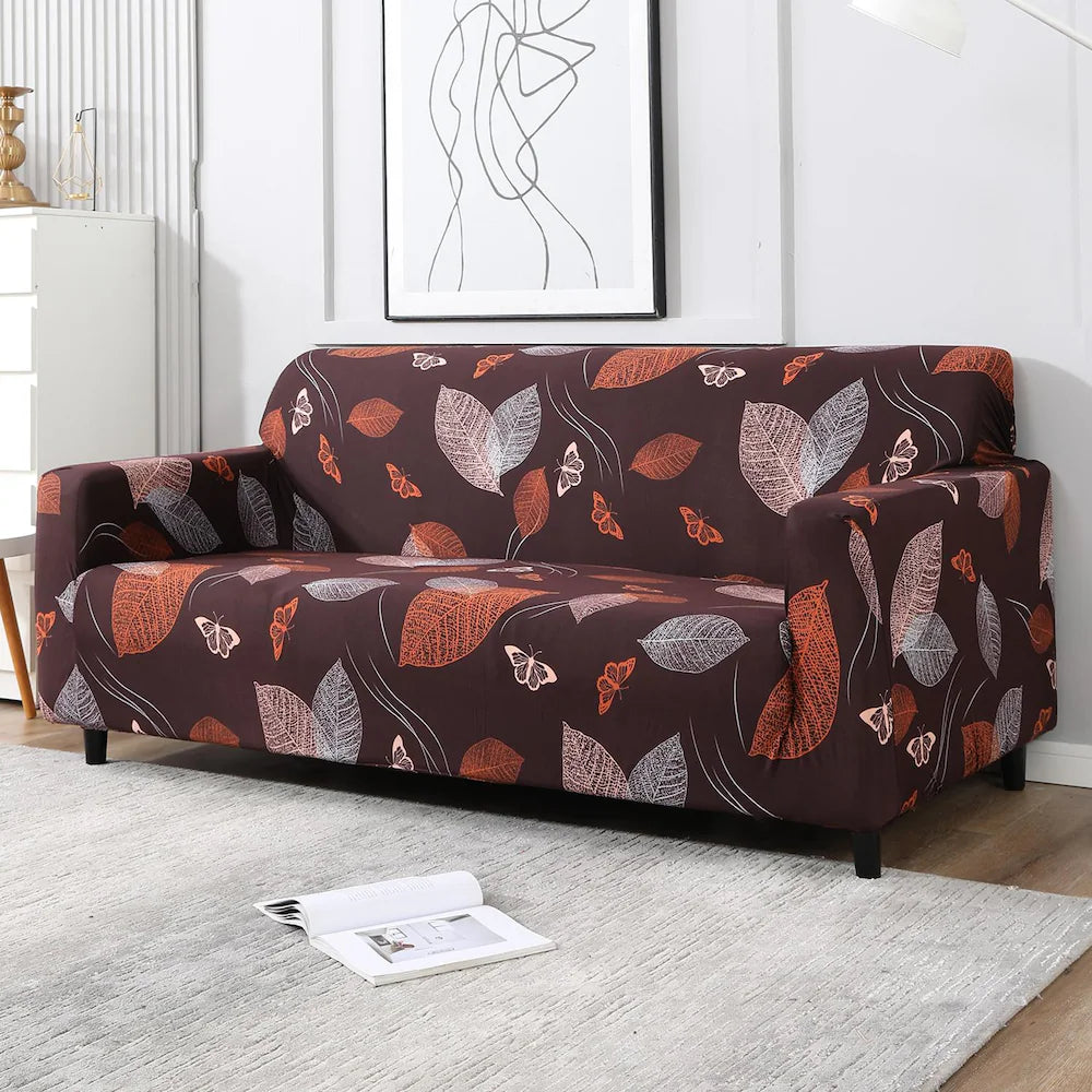 tie-n-dye Exclusive Stretchable Sofa Cover - Choco Leaf