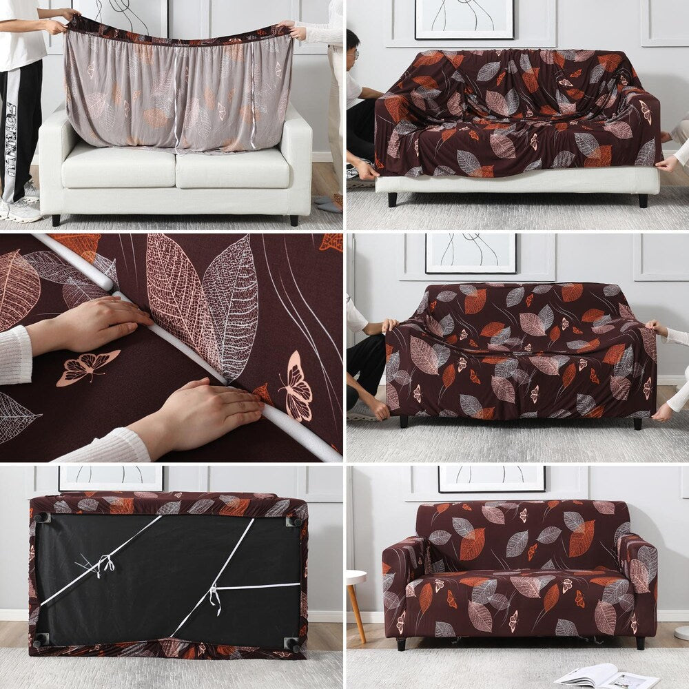 tie-n-dye Exclusive Stretchable Sofa Cover - Choco Leaf