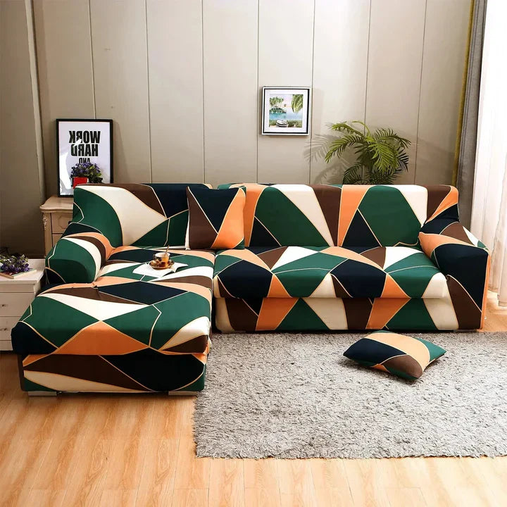 Tie-N-Dye Budget-Friendly L-Shape Extensible Sofa Set Cover – Multicolor Design