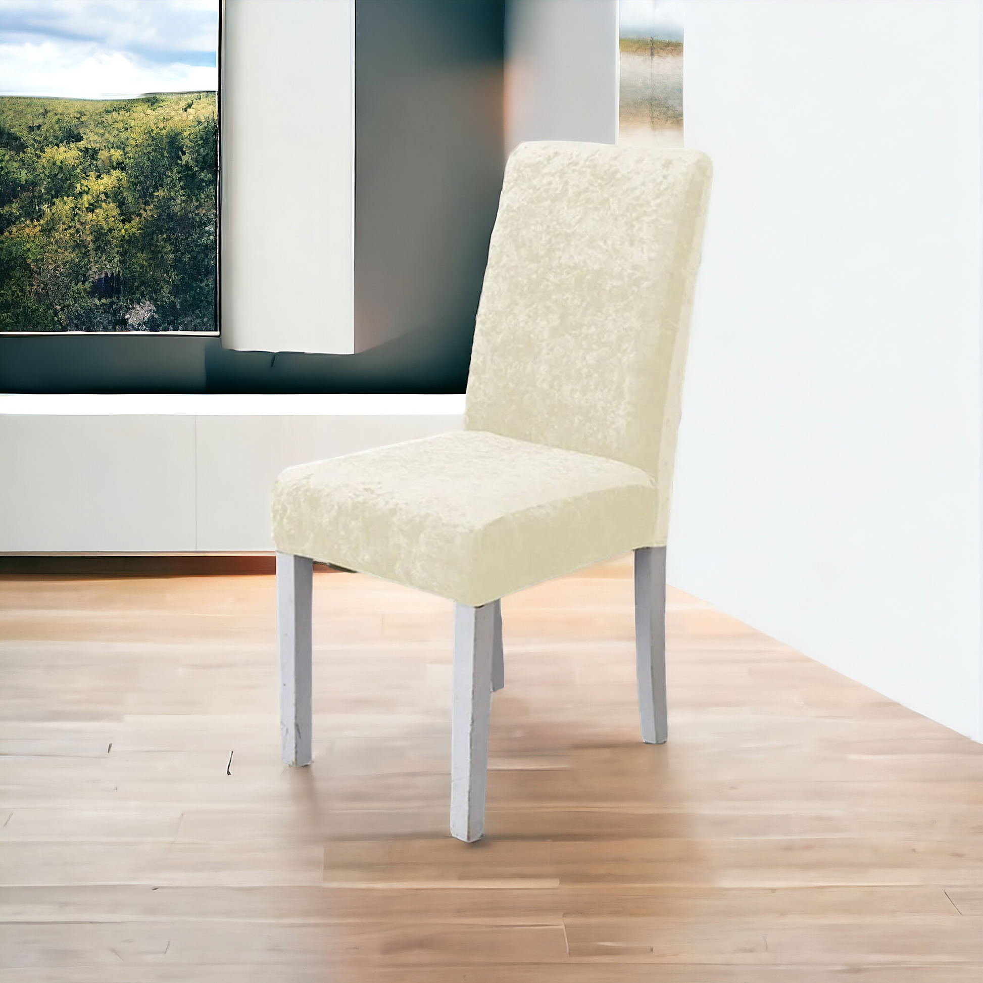 Tie-N-Dye Premium Wrinkle-Free Stretchable | Washable Plain Velvet Chair Covers | Cream (QHCC-094)