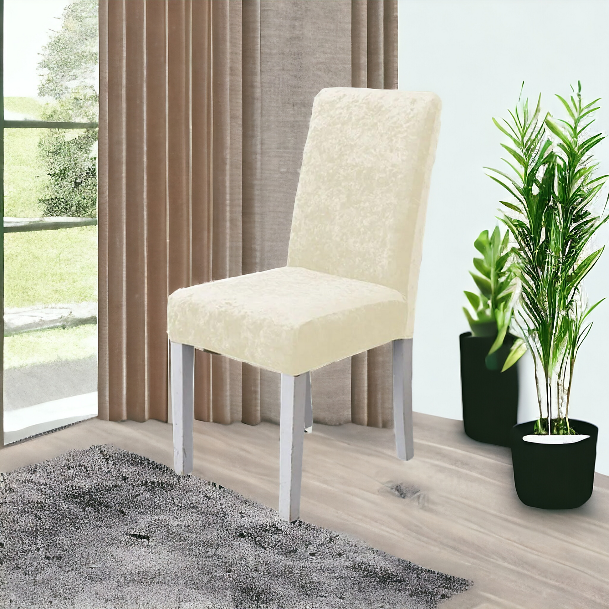 Tie-N-Dye Premium Wrinkle-Free Stretchable | Washable Plain Velvet Chair Covers | Cream (QHCC-094)