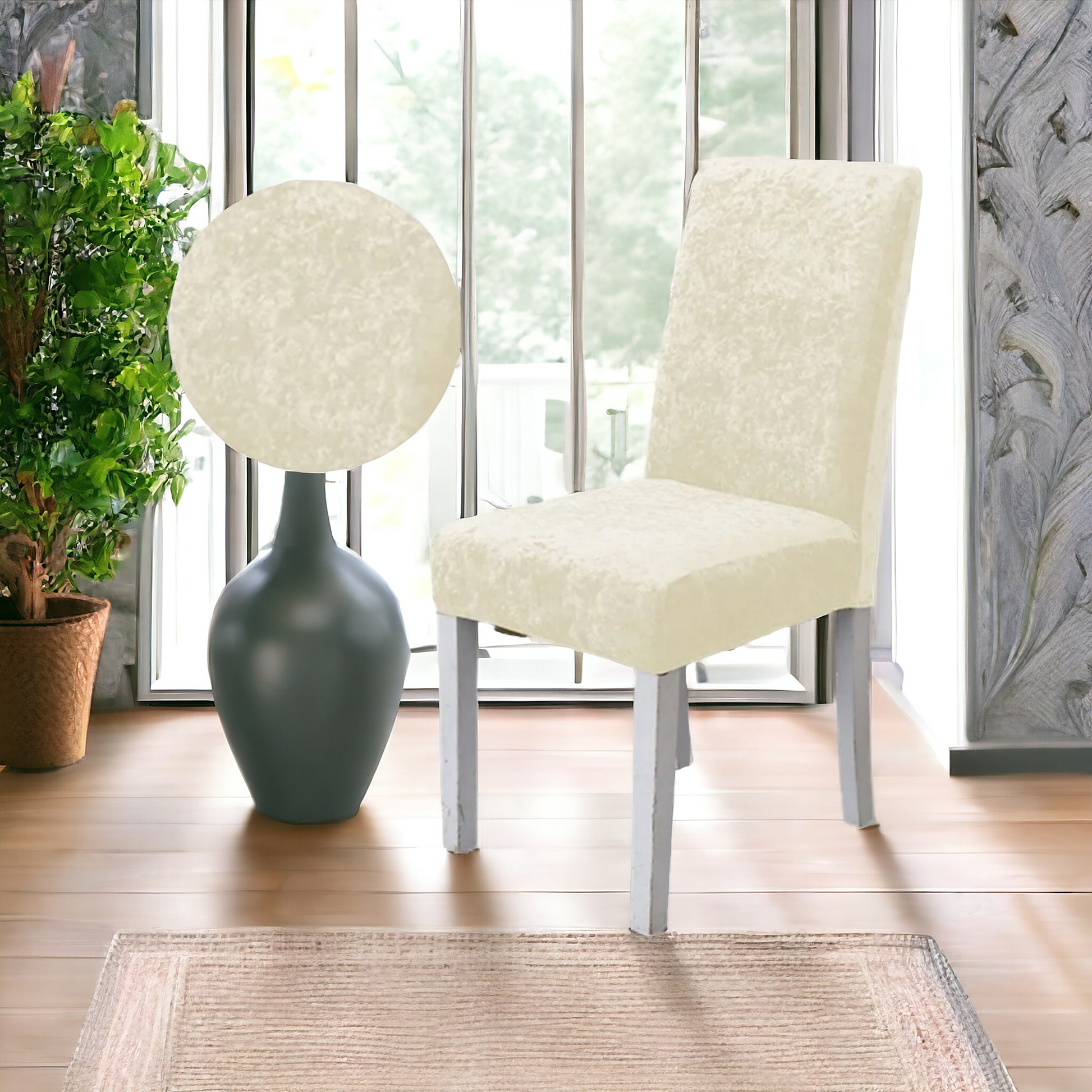 Tie-N-Dye Premium Wrinkle-Free Stretchable | Washable Plain Velvet Chair Covers | Cream (QHCC-094)