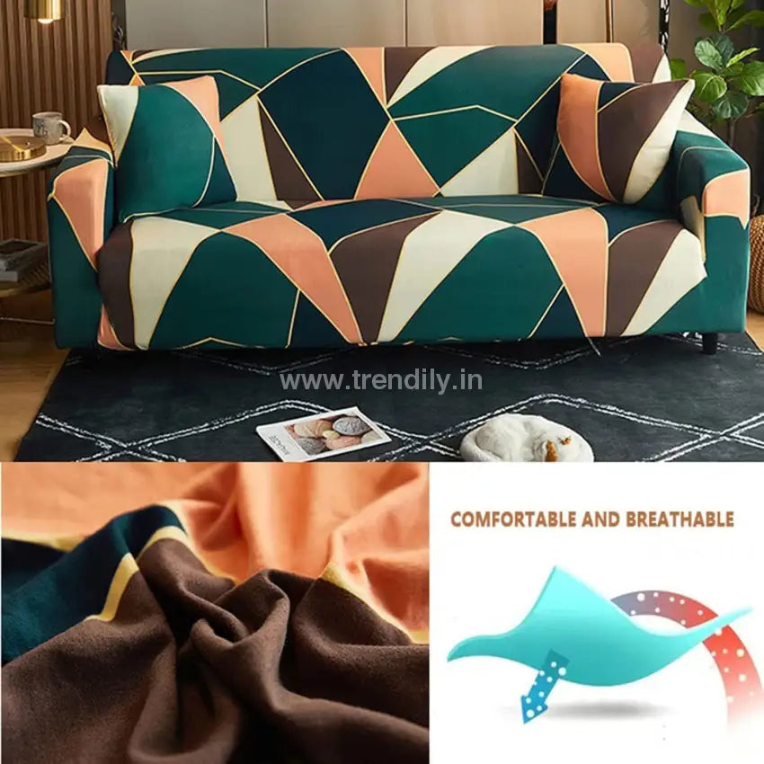 Tie-N-Dye Premium Wrinkle-Free Stretchable | Elastic Universal Stretchable Sofa Cover  Green Peach Prism (SC-004)